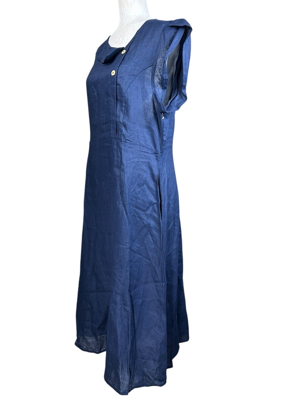 NEW Lintico Fiona Crescent Collar Flutter Sleeve Midi Dress XL Navy Lagenlook - Picture 6 of 16